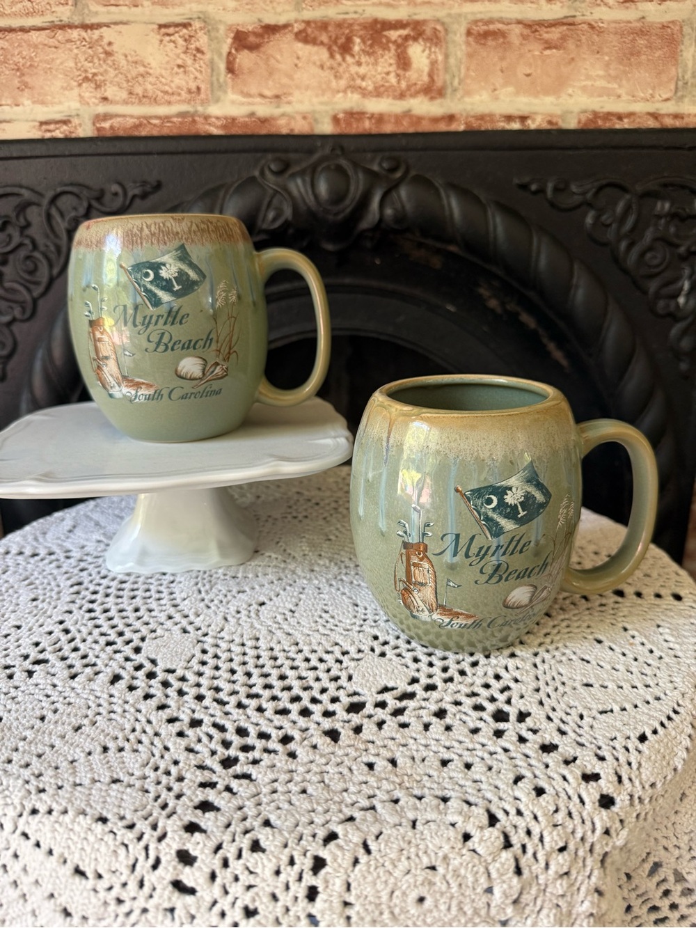 Stoneware Green Drip Glaze Myrtle Beach Souvenir Coffee Mugs - Set of 2